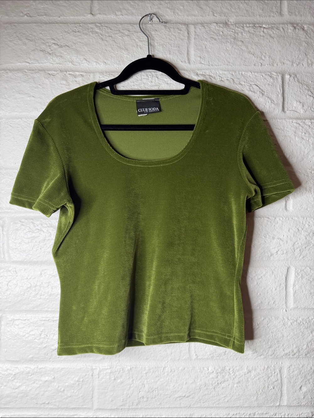 Vintage Green Velvet Fitted Crop Club Soda Los Angeles Made in USA SIZE L
